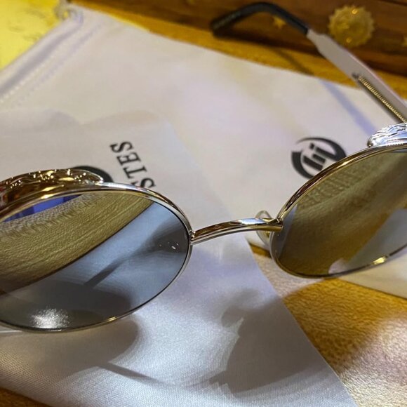 Vintage Round Steampunk Sunglasses Silver main image 7
